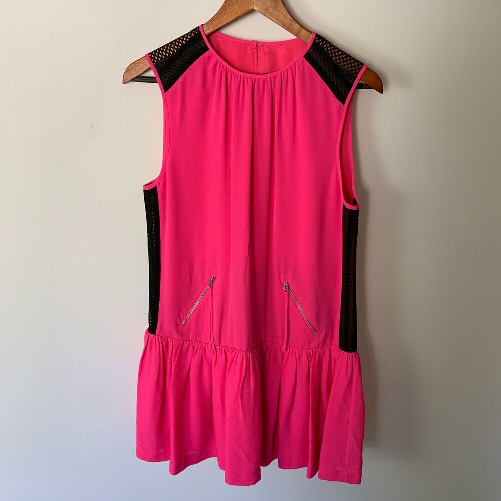 L.A.M.B. Gwen Stefani Black Hot Pink Above Knee Sleeveless Silk Dress Size 6
